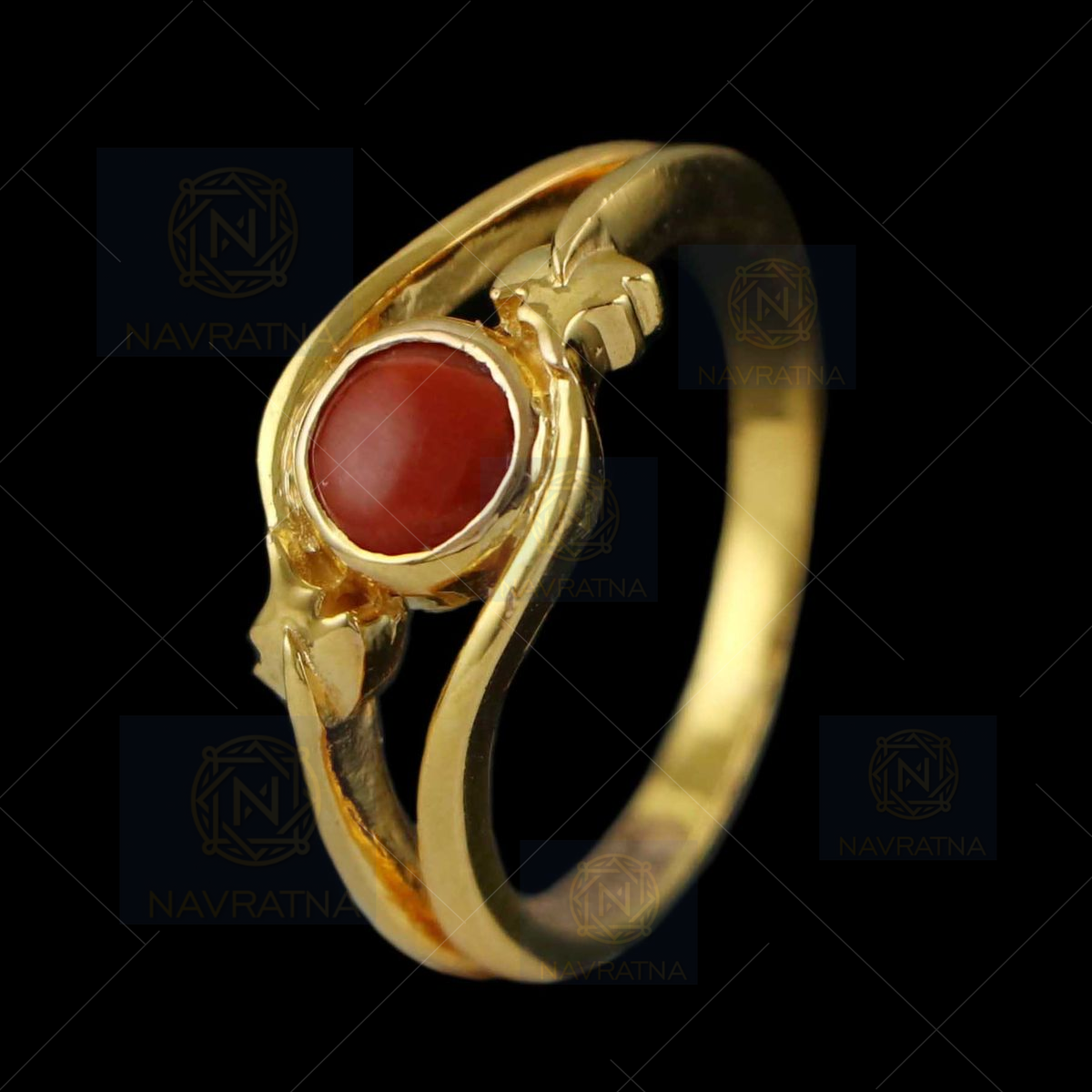 Buy quality 22kt gold close setting coral gents ring HGSR-002 in Chennai