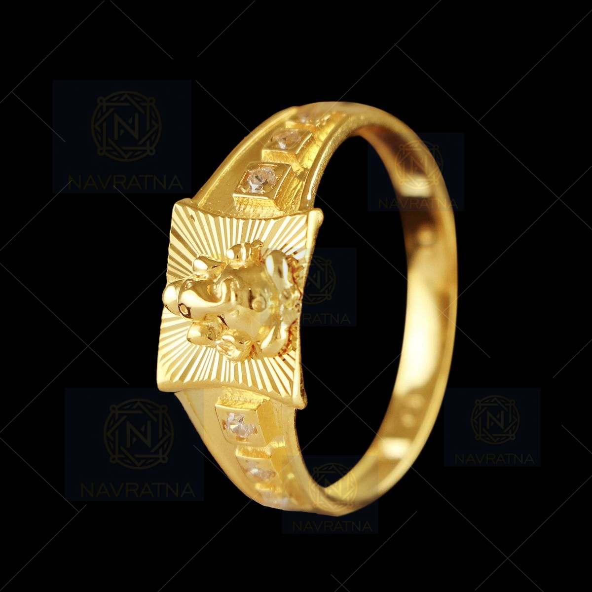 22k Gold Ganesha Ring - RiMs16518 - 22K gold religious ring for men's with  lord Ganesha embossed on top with machine cuts and matte fini