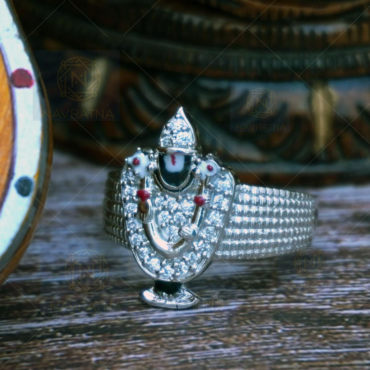 Balaji Ring (22Karat) - RiMs13316 - 22Kt Gold Two Tone Mens Religious Ring  with Balaji sign with ligth meenakari work.