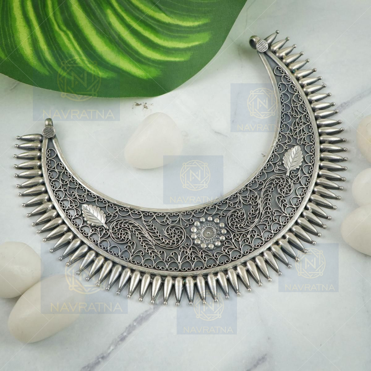Oxidised German Silver Mirror Choker Necklace and Earrings Set for Women-  Design B – Gifts and Fashion